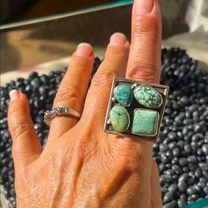 native American, modern Sterling Silver and turquoise Square Ring
